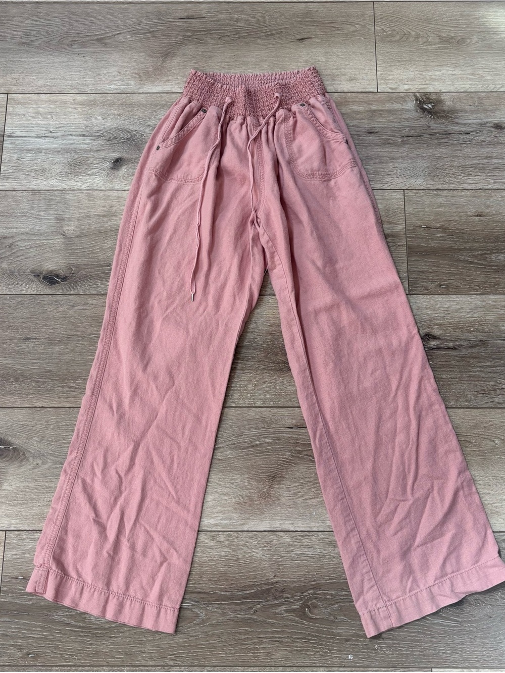 Ci Sono Dusty Pink Smocked-Waist Wide Leg